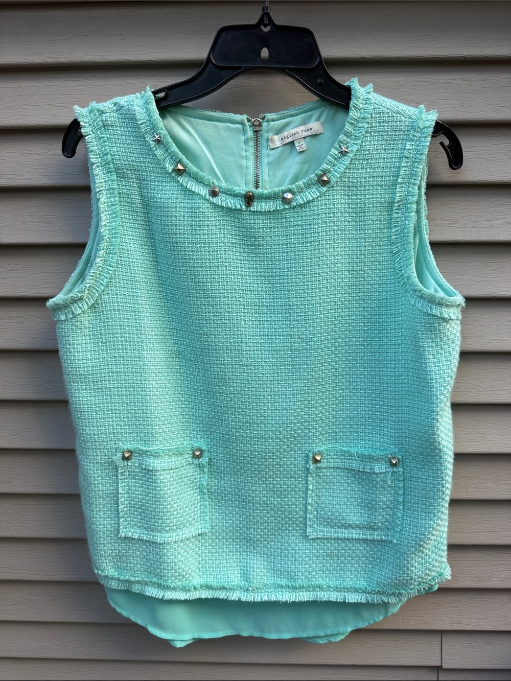 english rose Mint Tweed Sleeveless Top with Stud Trim Size M